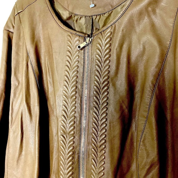 CHARTER CLUB PLUS SIZE 3X TAN BROWN FAUX LEATHER CORE JACKET OUTERWEAR TOP FALL - Picture 4 of 12